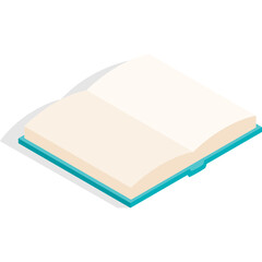 An Open Book With Cream Colored Pages And A Teal Cover Renders In A Flat Isometric Perspective With A Soft Shadow On A White Background
