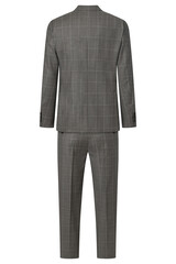 Rear view of gray plaid suit jacket and pants for fashion design