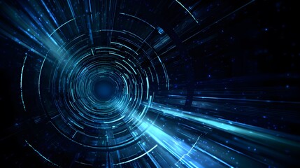Futuristic tunnel of digital light reveals advanced technology and data flow visualization
