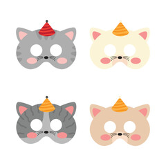 Cat birthday mask collection cartoon icon illustration