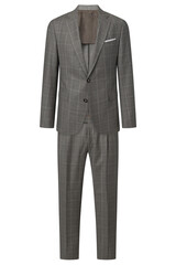 Elegant grey plaid suit fashionable menswear formal attire isolated on white background
