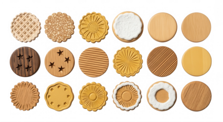 Wooden circular decorative objects isolated on a transparent background