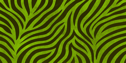 A seamless green leaf background pattern with a black striped zebra texture design