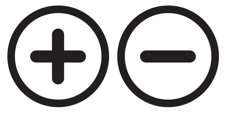 Plus minus vector sign icon set. Add and remove round button icons with plus and minus symbols. addition and subtraction sign.