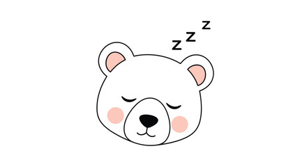 Fototapeta premium A charming cartoon illustration of a sleeping white bear's head, complete with rosy cheeks and Zzz symbols for dreams.
