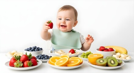 Adorable Baby Enjoying Fresh Fruits in Studio Photoshoot
