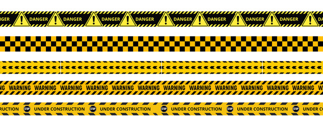 transparent Yellow and black danger tape set with skull symbols for safety hazard zones roads and...