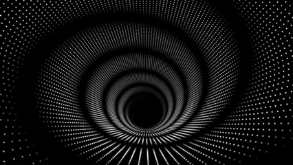 Fototapete Spirale 3D Gray Circles Tech Background with Dotted Lines and Optical Illusion Effect. Big Data Visualization in Dark Space. Modern Dots Style Round Tunnel Banner. Vector Illustration.  © ec0de
