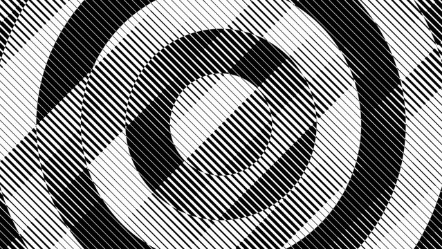 Trippy Radial Wave Optical Illusion Circle with Striped Lines. Circular Op Art Element with Geometric Black and White Pattern. Abstract Visual Interference Doppler Effect. Vector Illustration.