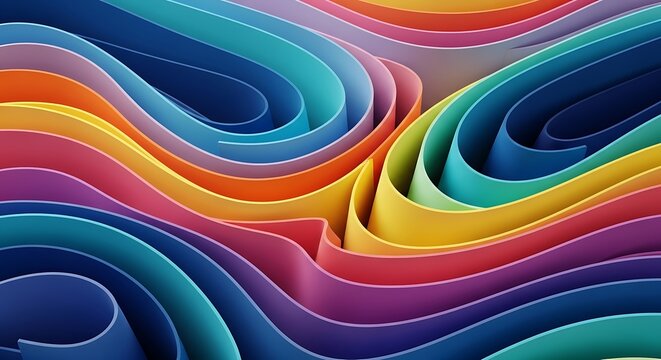 Abstract flowing colorful paper ribbons background
