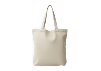 Plain beige canvas tote bag with shoulder straps isolated on transparent background