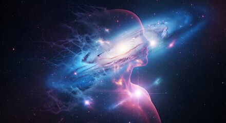 Human Silhouette Filled With Cosmic Nebula and Stars