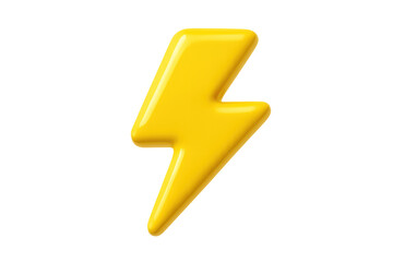 Yellow 3d lightning bolt icon representing electricity, power, energy, speed, and emergency