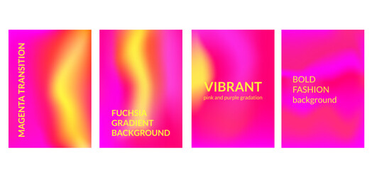 Fuchsia gradient background. Magenta, yellow vibrant gradation template set. Vector bright heat map backdrop with yellow splashes. Bold vivid pink red wallpaper and posters. Heat map transition color.