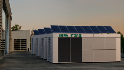 Electricity storage facilities behind a modern factory