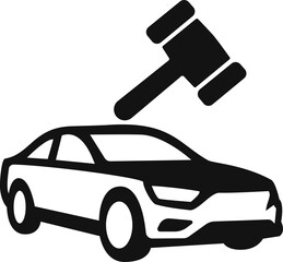 Logo with a simple and sleek design representing a car with an auction hammer above