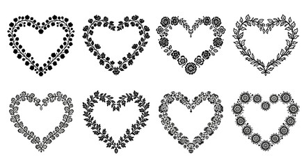 Floral heart shapes in black and white a decorative design collection