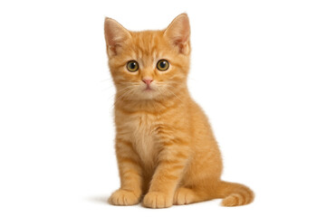 Obraz premium Cute orange kitten sitting on a transparent background, looking at camera, domestic pet, feline animal