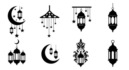 Elegant ramadan kareem decorations featuring crescent moons and ornate lanterns