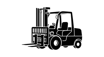 Simple black and white illustration of a heavy duty forklift truck