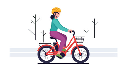 Fototapeta premium A Person Cycling on a Red Bicycle with Safety Gear, Minimalistic Style, Modern
