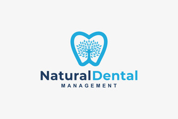 Modern dental clinic logo with blue tooth and tree symbol representing natural health care
