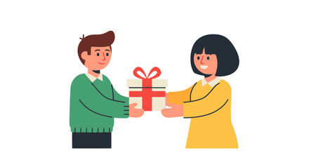 A Person's Handing a Gift Box to Another Person with a Festive Red Bow