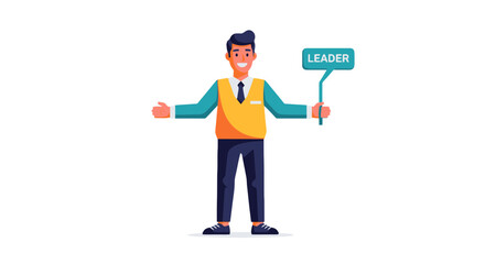 A Personified Leader Holding a Speech Bubble, Guiding With a Smiling Expression