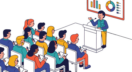 A Presentation At An Auditorium, Illustrating Education And Information Sharing