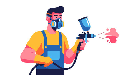 A Professional Painter in Protective Gear Working With Spraying Equipment Illustration