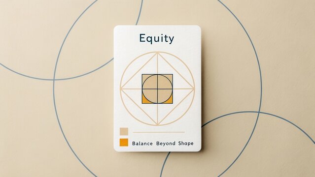Conceptual card representing equity with geometric design showcasing balance and harmony in colors on a minimalist background