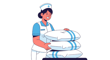 A Smiling Nurse Holds Pillows, Illustrating Concepts of Healthcare and Comfort