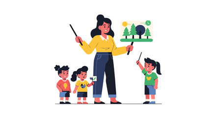 A Teacher And Students Learning Together About Nature, Education And Environment