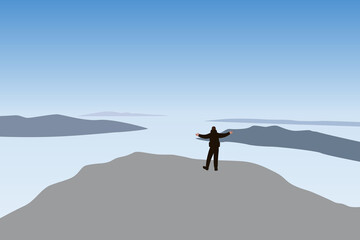 Obraz premium man on top of mountain