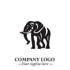 Obraz premium Majestic Elephant Logo Symbol in Black on White Background with Elegant Minimalist Modern Design
