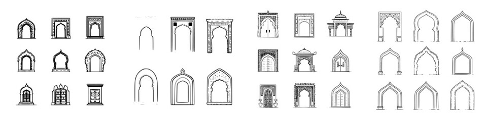 Ornate Islamic and Moorish archway and doorway outlines collection