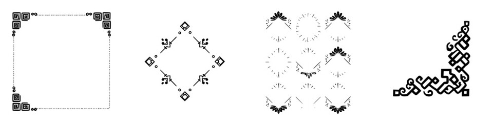 Black and white decorative corner elements and ornamental dividers for embellishment