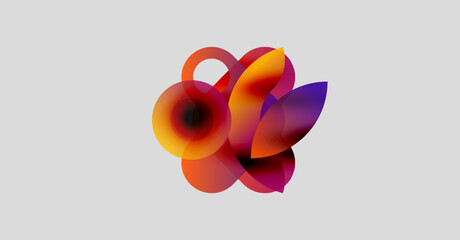 Abstract floral design. Vibrant colors blend, creating organic shapes. Soft gradients suggest depth, movement. Minimalist composition, light background.