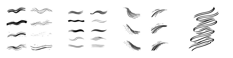 Obraz premium Collection of black and white abstract brush stroke elements and swirls