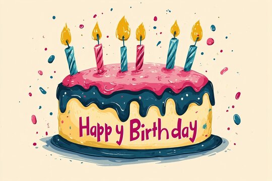 Colorful birthday cake illustration with candles