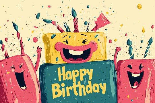 Colorful birthday cake illustration with candles