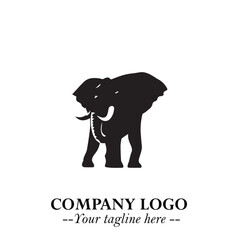 Obraz premium Majestic Elephant Logo Symbol in Black on White Background with Elegant Minimalist Modern Design