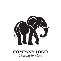 Obraz premium Majestic Elephant Logo Symbol in Black on White Background with Elegant Minimalist Modern Design