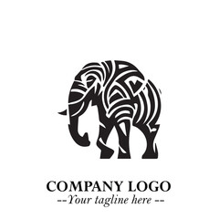 Majestic Elephant Logo Symbol in Black on White Background with Elegant Minimalist Modern Design