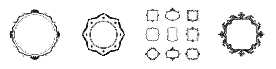 Collection of ornate vintage hand drawn decorative frames and borders set