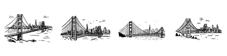 Fototapeta premium Golden Gate Bridge and San Francisco Cityscape Sketches
