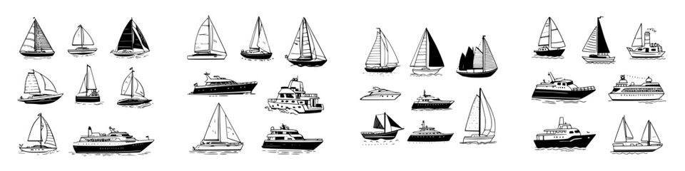 Hand drawn nautical watercraft icons collection for maritime themes