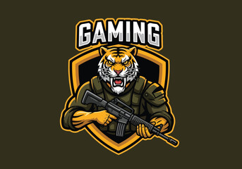 Fierce tiger soldier gaming mascot logo design - Gaming logo - Gaming Mascot - esport mascot stock illustration