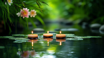 Floating candles evoke serenity, perfect for a moment of relaxation.