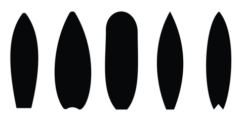 Surfboard Vector Icon Set – Realistic and Silhouette Surf Boards Collection for Surfing
 and Beach Design